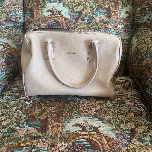 Furla Blush Leather Dome Satchel With Top Zip